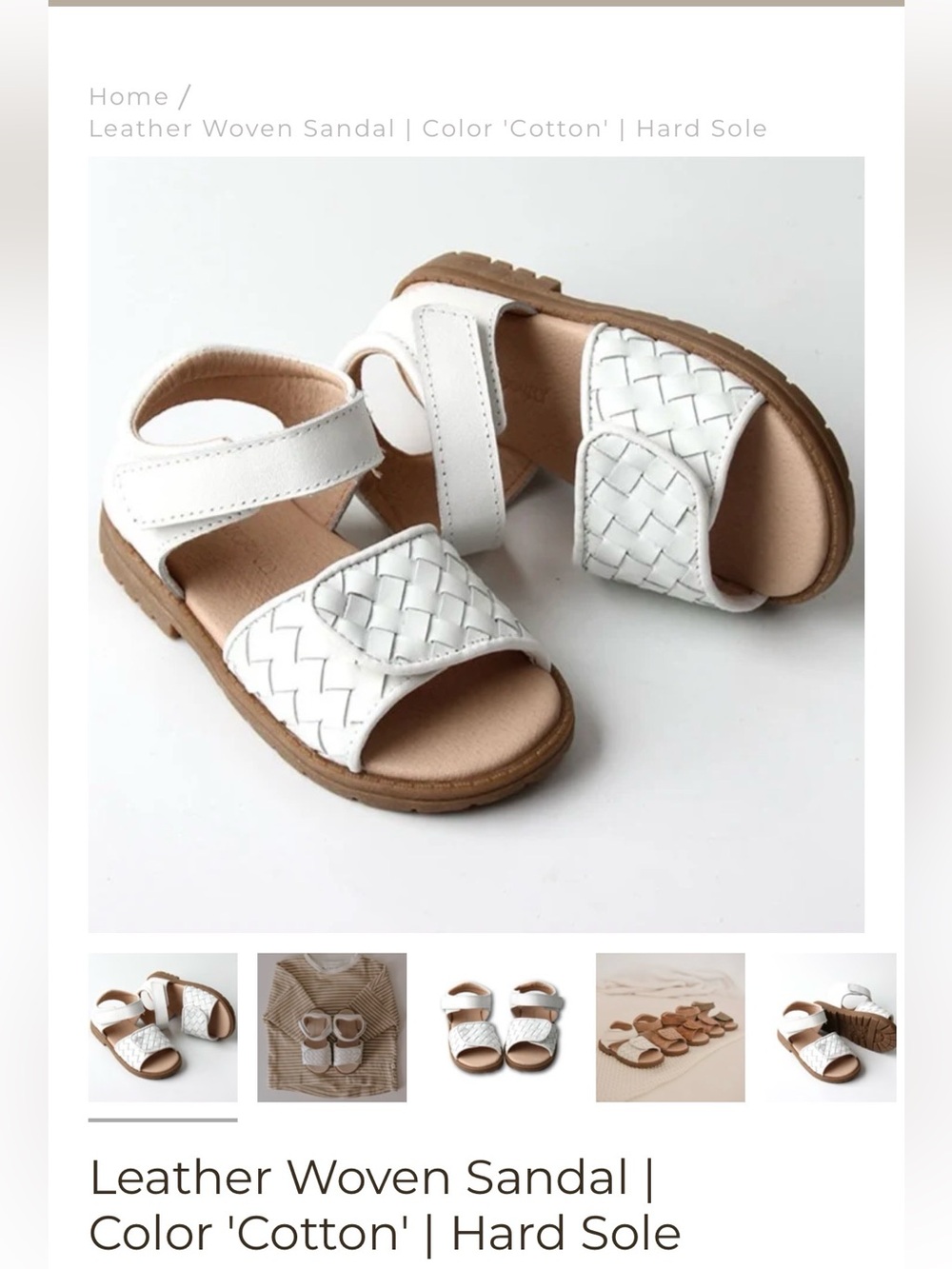 Consciously Baby Leather Woven Sandal | Color 'Cotton' | Hard Sole toddler 7